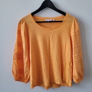 Chico's Mango Ice Orange Blouse Balloon Sleeves 100% Linen US Size Medium